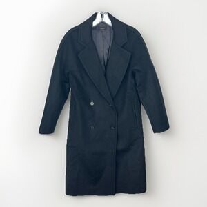 NWOT QUINCE Black Virgin Italian Wool Classic Double-Breasted Slouch Coat Sz XS